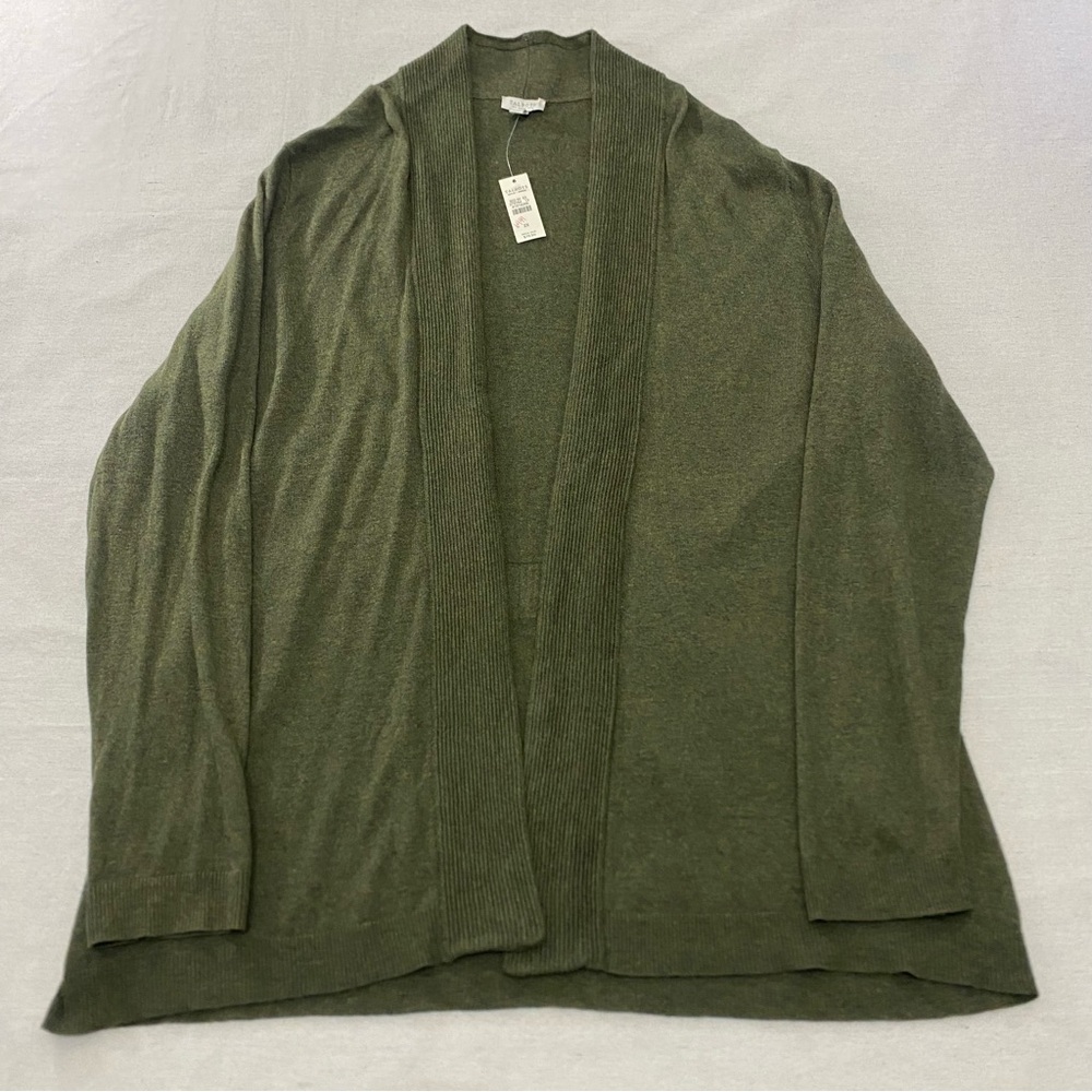 NWT Talbots Flyaway Open Front Long Cardigan Olive Green 2X Cotton Rayon Nylon
